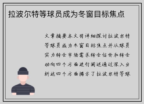拉波尔特等球员成为冬窗目标焦点
